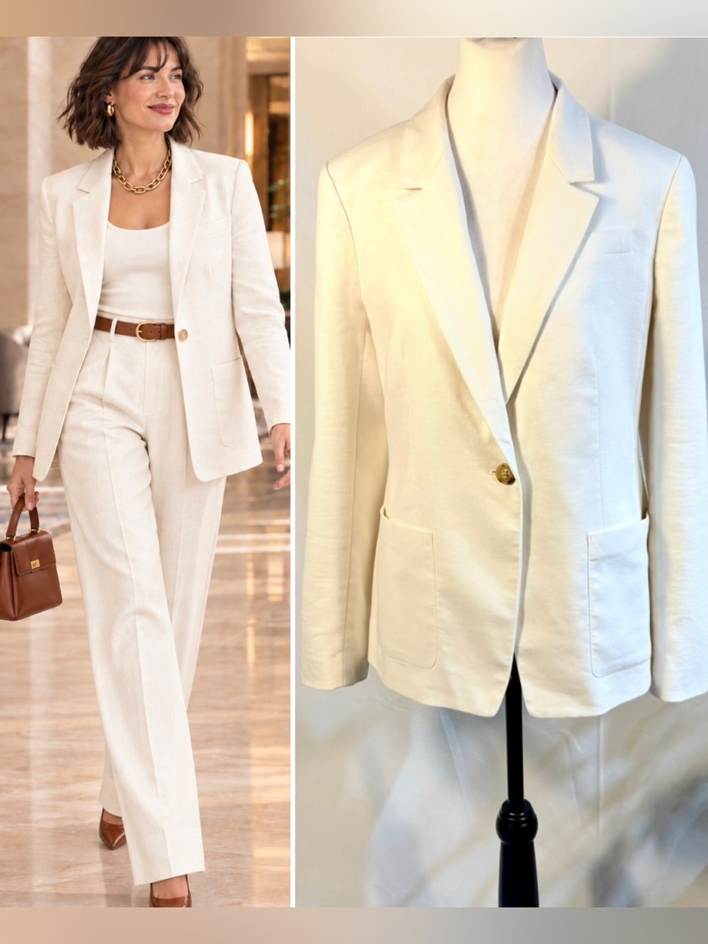 💥J.Crew Helena Stretch Linen Blend Blazer Ivory Size 10 ❤️